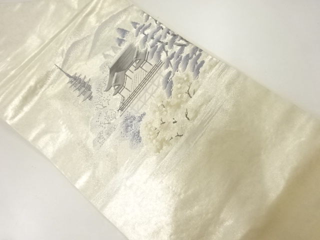 寺院風景模様織出し名古屋帯
